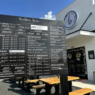 Menu and view of front of business from drive thru.