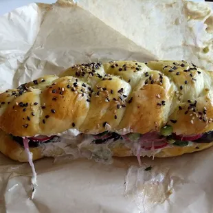 Challah Sabich sandwich