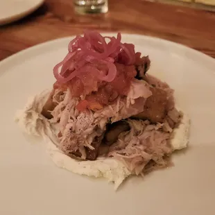 Chickpea Fries with chicken confit and chevre