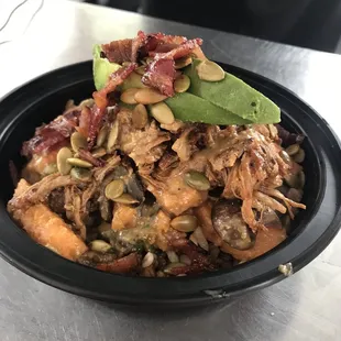 Braised sweet potato, pork &amp; bacon