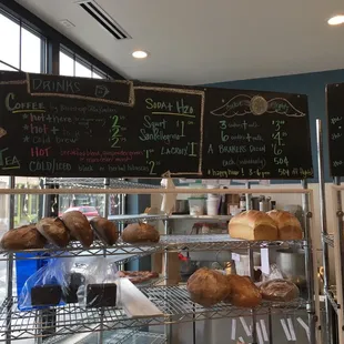 a display of bread and pastries