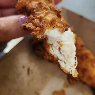 Inside of the most juicy chicken tender in the world.