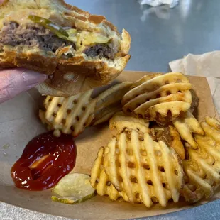 Brake burger and waffle fries