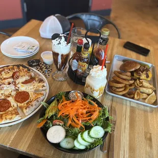 a pizza and a salad