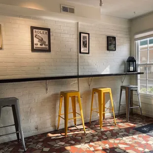 yellow stools in a coffee shop