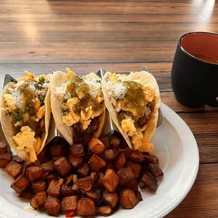 My perfect coffee, to go with my perfect breakfast tacos with homestyle potatoes