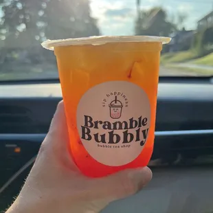 Mango fruit tea with strawberry jellies