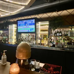 the bar counter and television