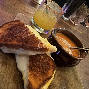Grilled cheese and tomato bisque  Passion fruit margarita