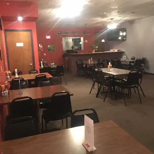 tables and chairs in a restaurant