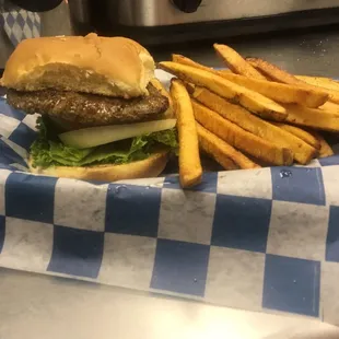 a burger and french fries