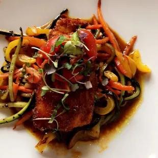 Special of the day - amber jack with glazed ginger vegetables