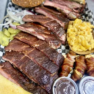 Slab of Ribs, Mac-n-Cheese, Baked Beans