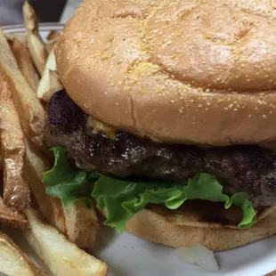 This is best burger- and hand breaded chicken strips ever!!!!the Mac and cheese is real good also!