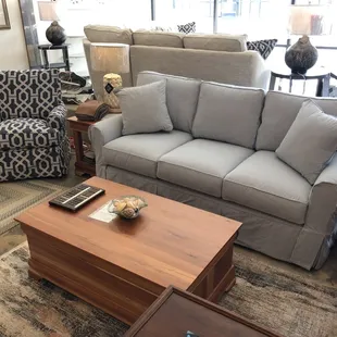 One of our customizable slipcover sofa and chair sets