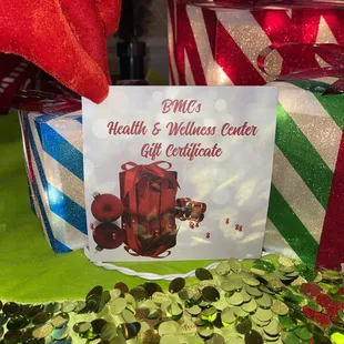 Holiday gift cards available at BMC skincare product or IV Wellness Therapy.