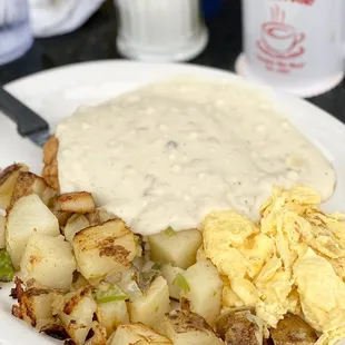 Country Fried Steak, Homestyle Potatoes, Scrambled Eggs