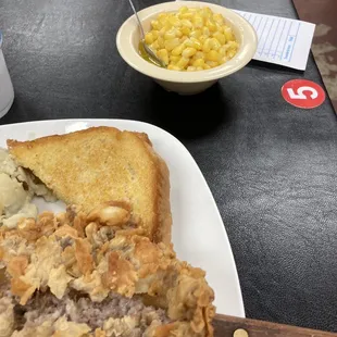 Chicken fried steak and a side of corn