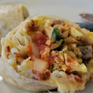My breakfast burrito with sausage.  I must remember to get this again!