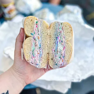 Plain bagel with funfetti cream cheese