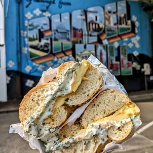 Egg and cheese on everything bagel with chive cream cheese - lifewithhanny