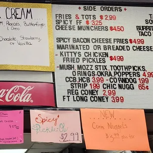 a menu and prices