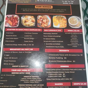 a menu for a restaurant