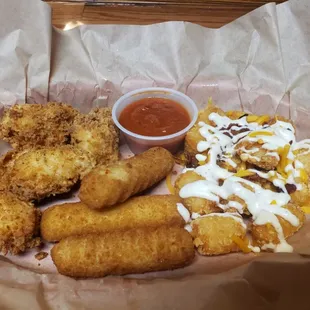 Pick 3 Sampler... boneless wings, mozzarella stix loaded tots