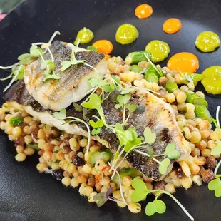 Chilean Seabass over Sardinian couscous