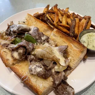 Philly Cheesesteak &amp; fries with basil aioli