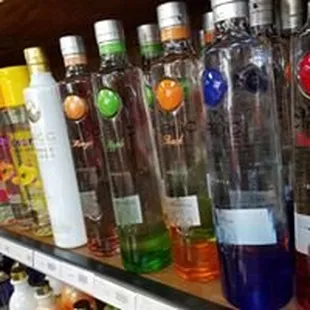 a row of liquor bottles