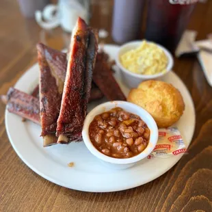 Ribs and Brisket Platter with Potato salad and Beans