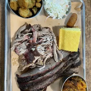 Tremendous serving of brisket and pulled pork!