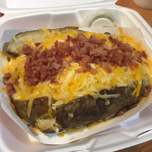 The full photo of the huge brisket stuffed potato. Enough for two to share or one really hearty meal!