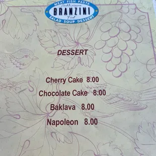 Dessert Menu
