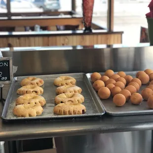 Roscon made in house filled with guava or arequipe $2 or $1 buñuelos authentic family recipe fried cheese bread