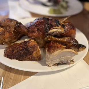 a plate of roasted chicken