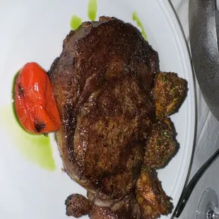 Dry Aged Ribeye with Garlic Shrimp