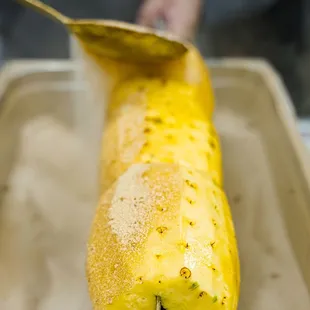 Try our grilled pineapple caramelized with cinnamon and sugar