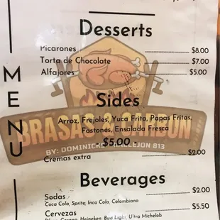 Brasas &amp; Carbon Menu - July 2022 - Desserts, Sides, Beverages