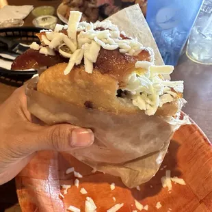 Arepa de carne asada with plantains and cheese