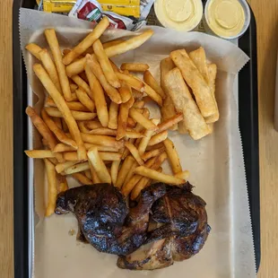 1/2 Chicken with Dark meat and Breast with Fries and Fried Yucca