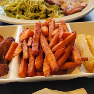 Plantains, sweet potato fries, and yucca