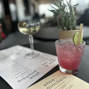 Dirty martini and marg-mosa