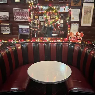 a round table in a booth