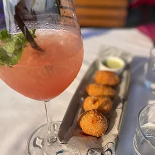 Watermelon julep and pork croquettes