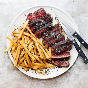 steak and french fries on a plate