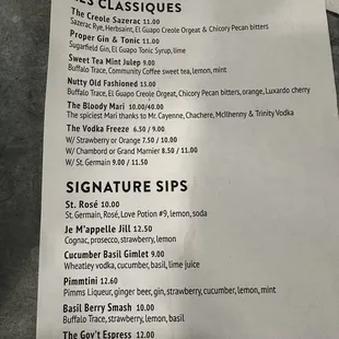 Drink menu