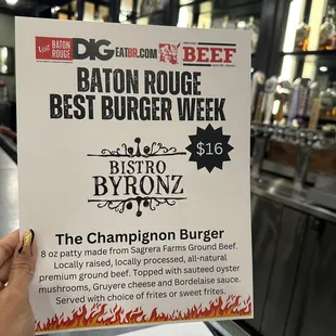 Dig Baton Rouge Best Burger Week Menu
