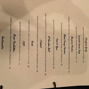 the menu for the restaurant